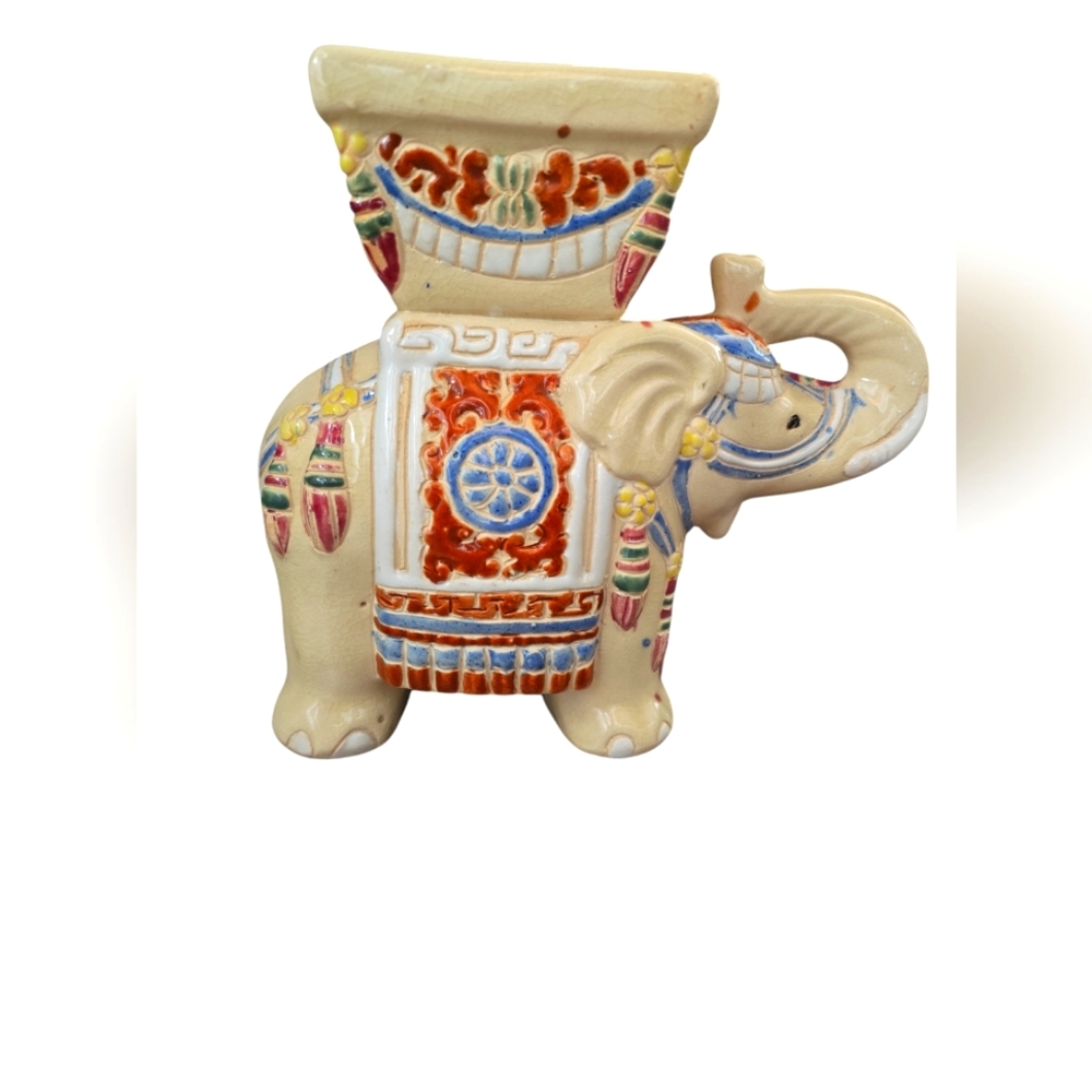 Antique Chinese Hand Painted Ceramic Pottery Elephant